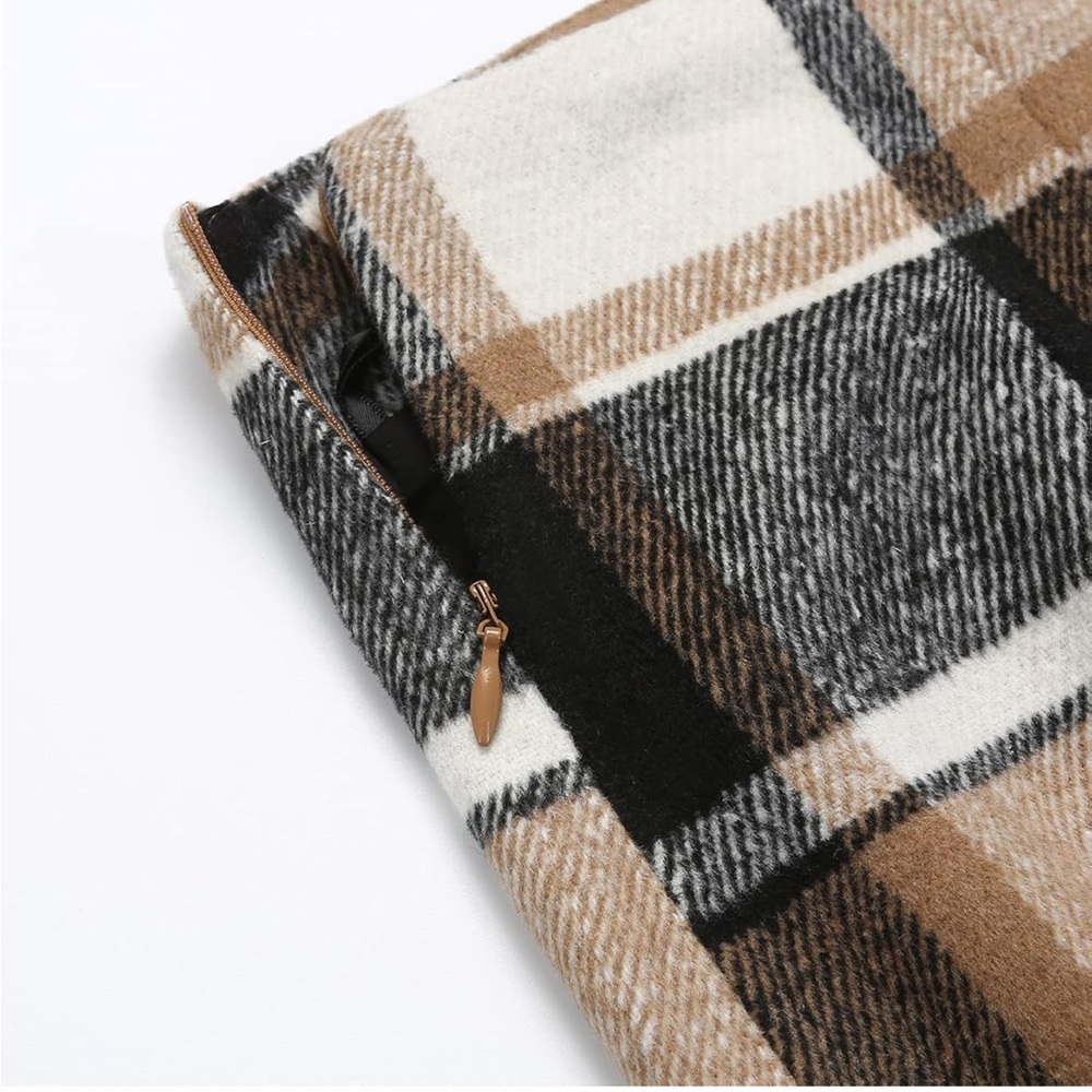Wool Plaid High Waister Body-con Mini  Skirt - Picture 2 of 3